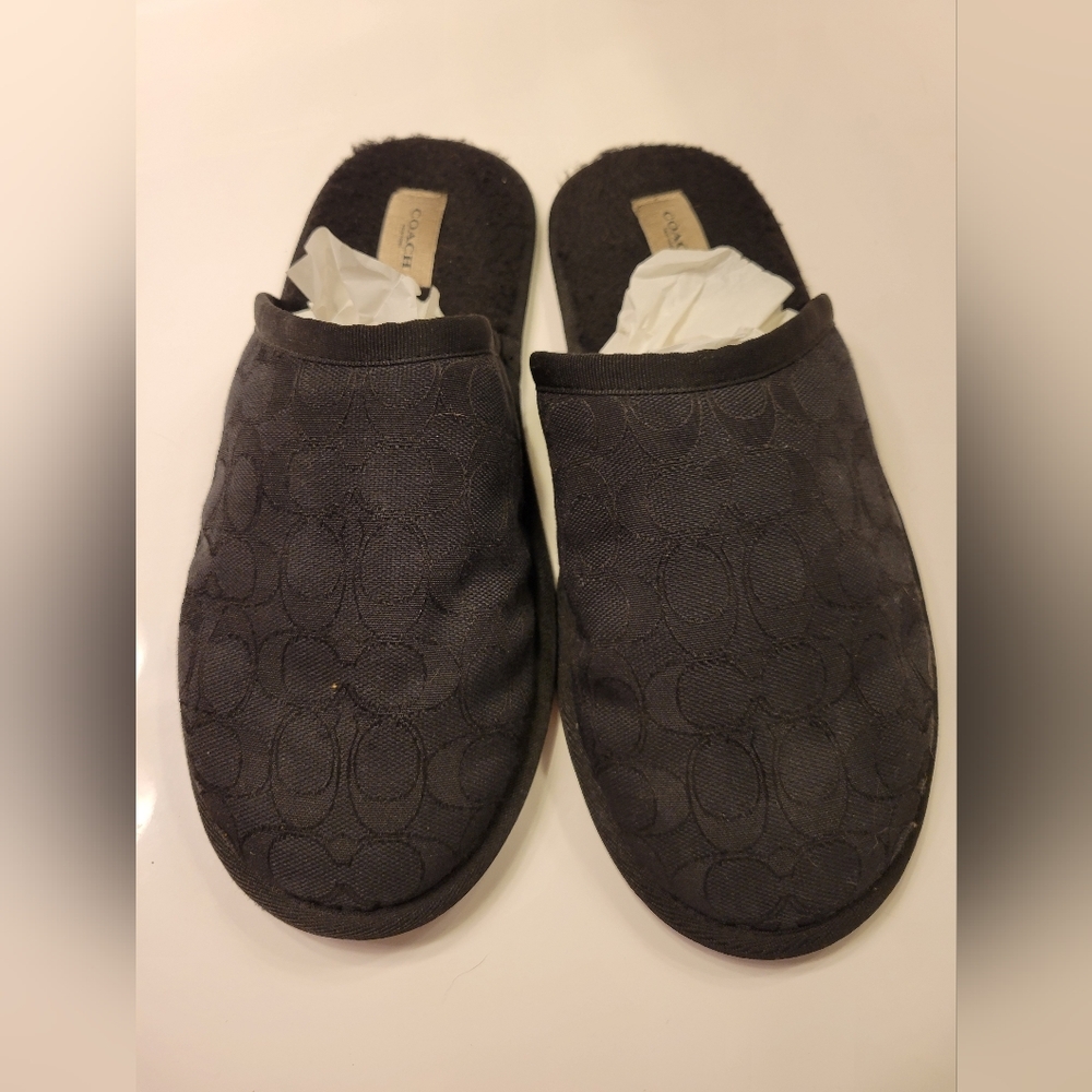 Like New Mens 10, Coach Black Signature Canvas Slippers